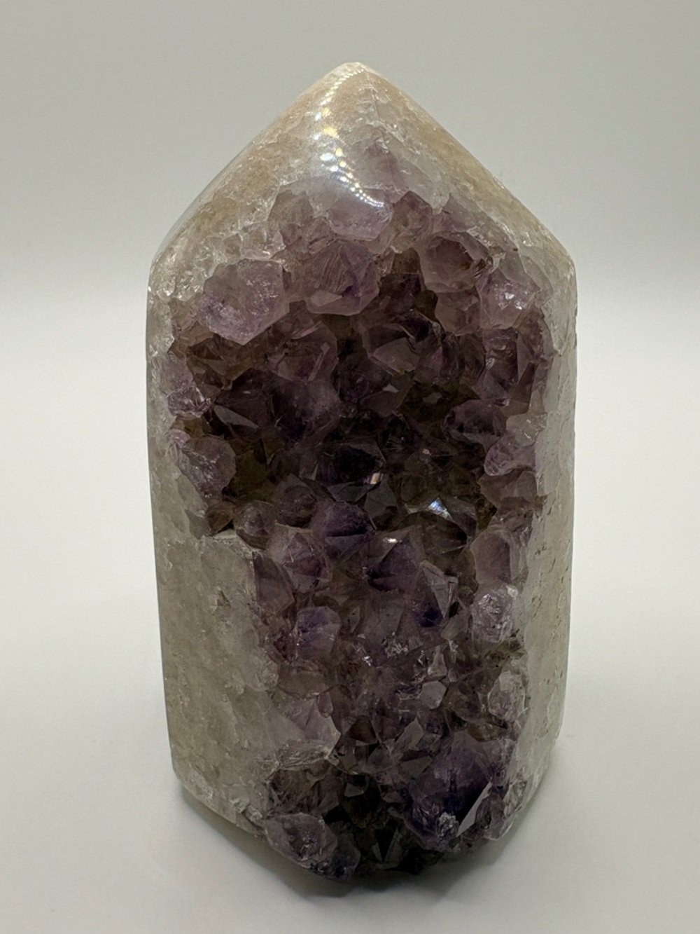 Amethyst Druzy Tower Crystal w Agate | Purple Geode Point Healing Decor